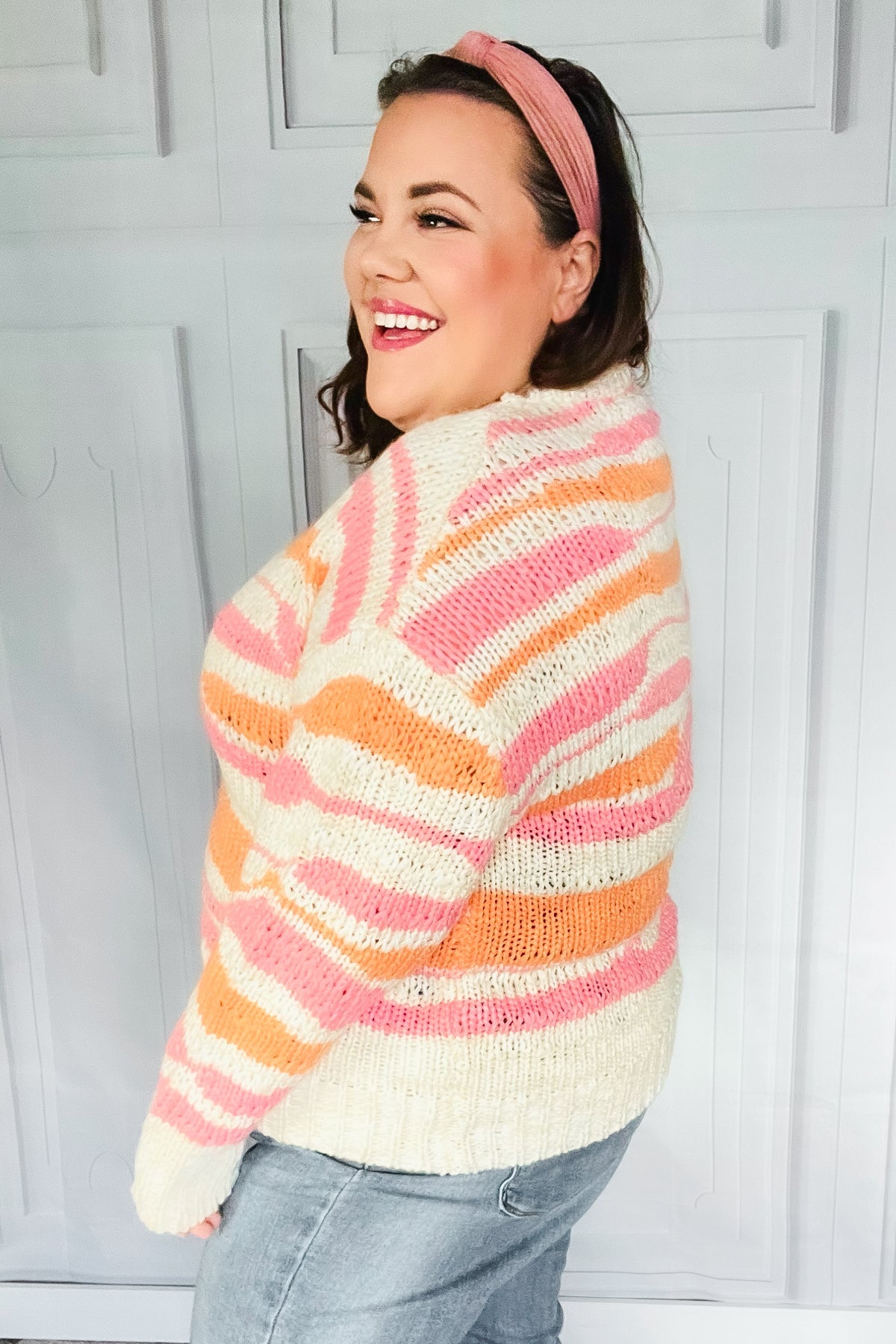 Perfectly You Mango Multicolor Stripe Chunky Knit Sweater