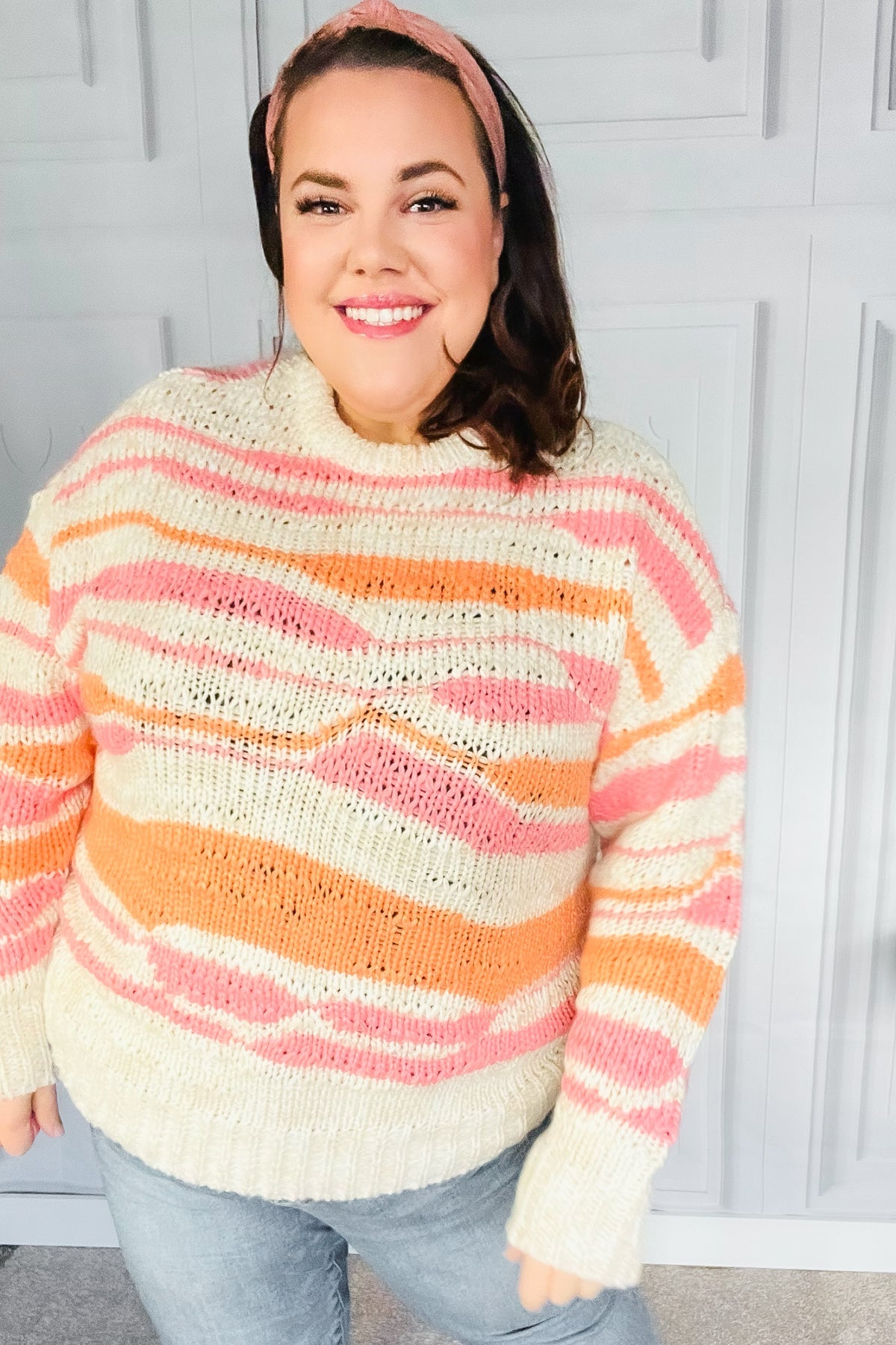 Perfectly You Mango Multicolor Stripe Chunky Knit Sweater