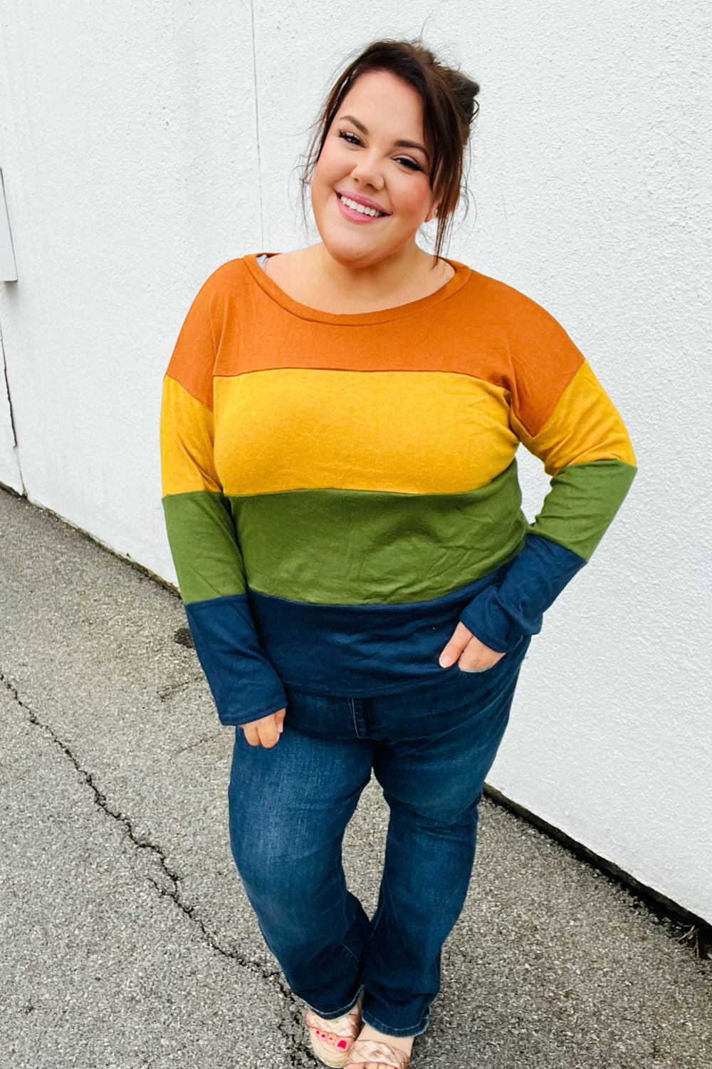 Olive & Mustard Color Block Hacci Top