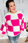 Tried & True Fuchsia Checkered Oversized Knit Sweater