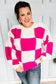 Tried & True Fuchsia Checkered Oversized Knit Sweater