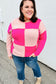 Pink/Blush Checkerboard Outseam Colorblock Sweater Top