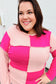 Pink/Blush Checkerboard Outseam Colorblock Sweater Top