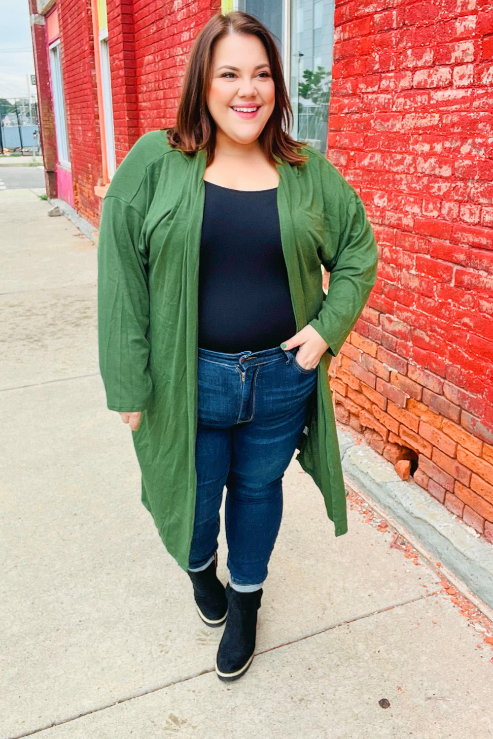 Over The Moon Olive Hacci Midi Open Cardigan