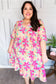 Mint & Fuchsia Floral Notch Neck Woven Dress