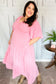 Pink Elastic V Neck Tiered Maxi Dress