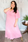 Pink Elastic V Neck Tiered Maxi Dress