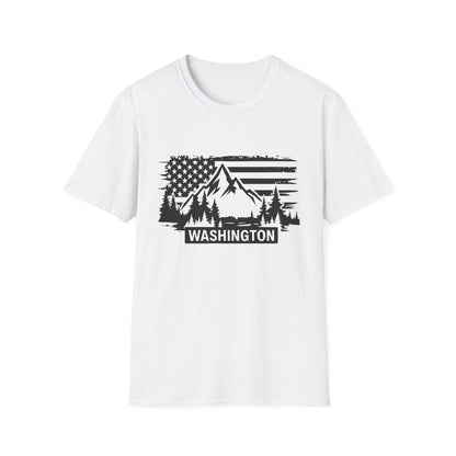 Washington Adventure Unisex T-Shirt | Mountain & Flag Design, Camping Gear, Travel Gift, Nature Lover Tee, Patriotic Apparel