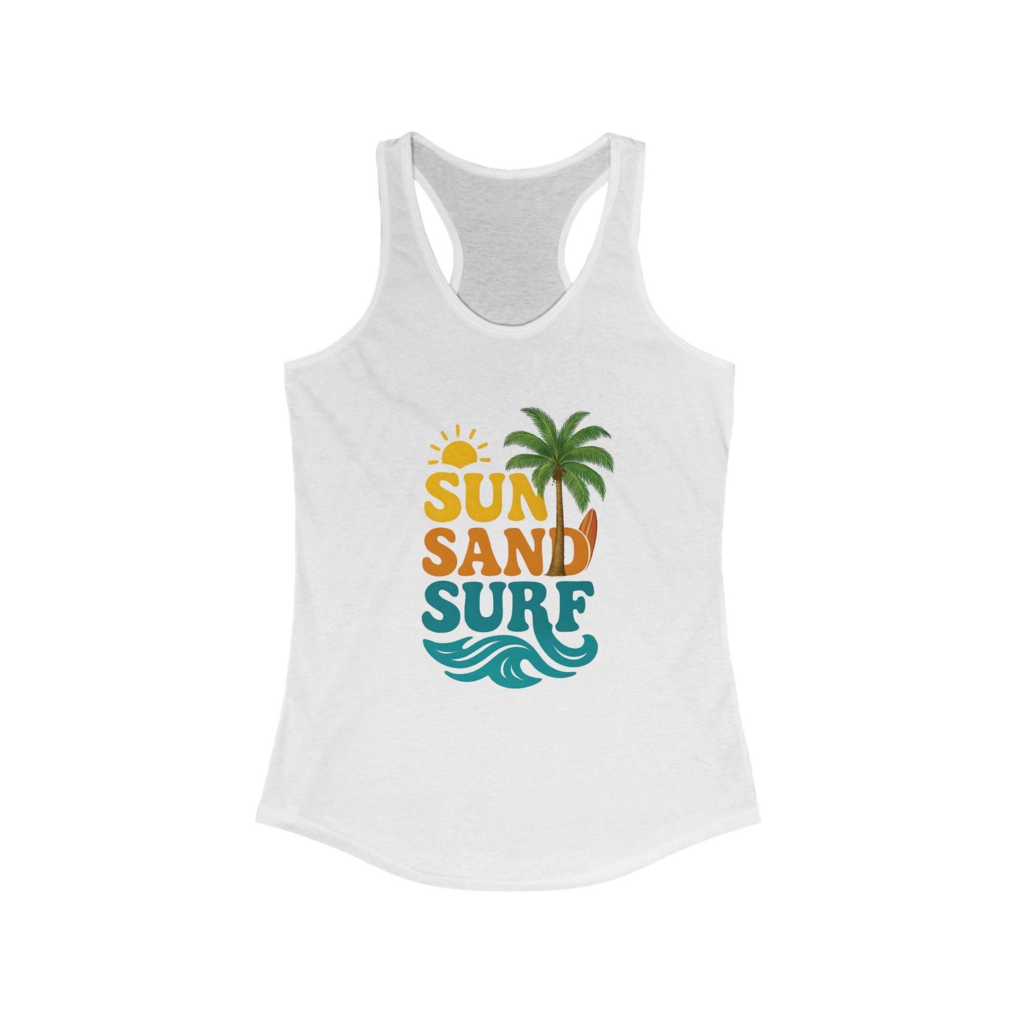 Women's Summer Tank Top with "Sun Sand Surf" Design - Beachwear, Vacation Outfit, Gift for Her, Casual Wear, Activewear