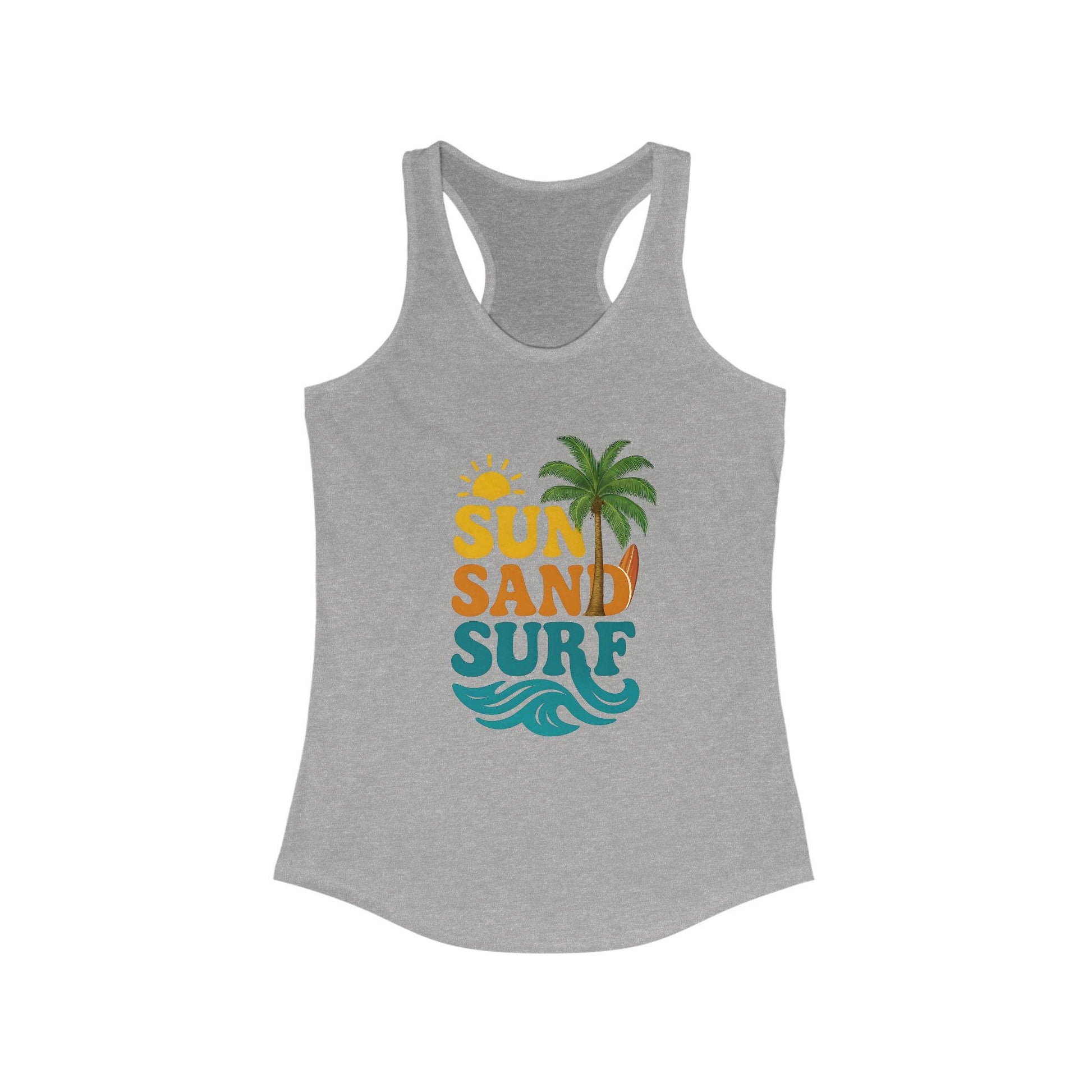 Women's Summer Tank Top with "Sun Sand Surf" Design - Beachwear, Vacation Outfit, Gift for Her, Casual Wear, Activewear