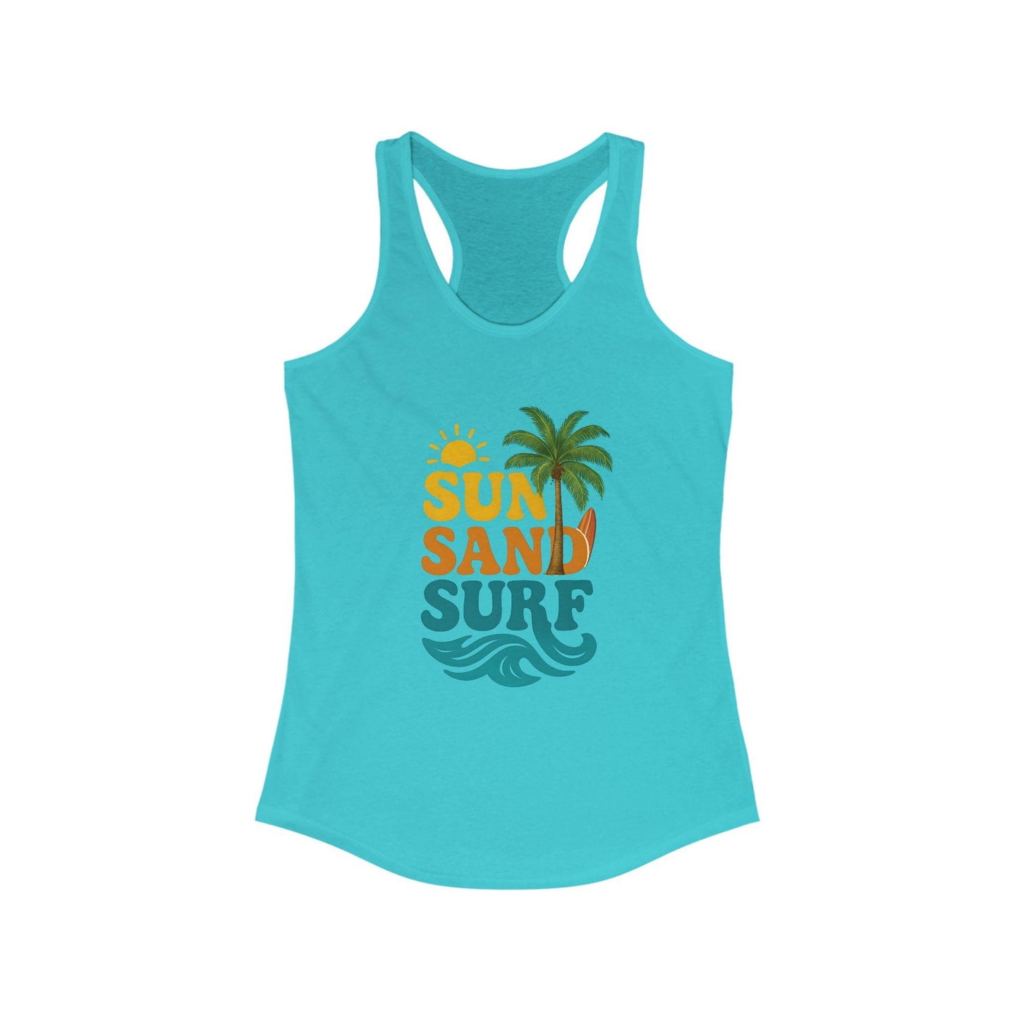 Women's Summer Tank Top with "Sun Sand Surf" Design - Beachwear, Vacation Outfit, Gift for Her, Casual Wear, Activewear