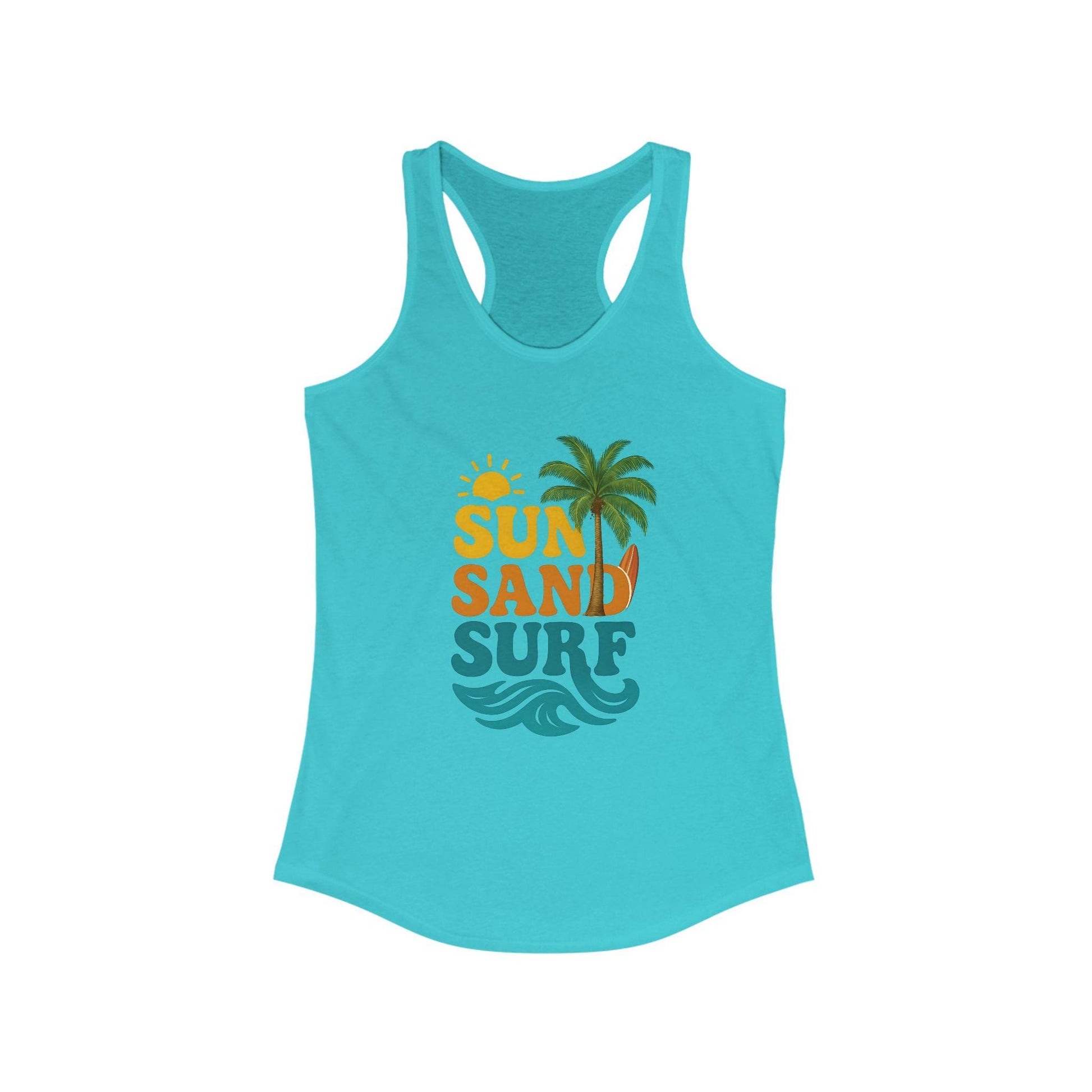 Women's Summer Tank Top with "Sun Sand Surf" Design - Beachwear, Vacation Outfit, Gift for Her, Casual Wear, Activewear