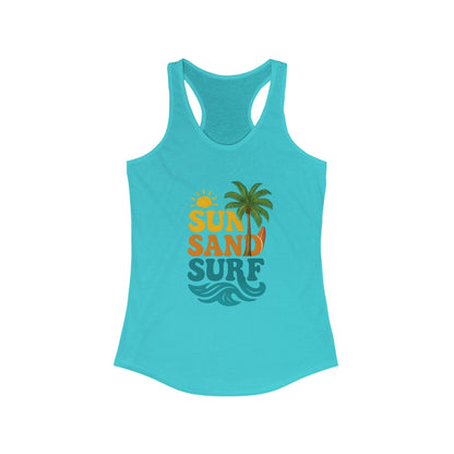 Women's Summer Tank Top with "Sun Sand Surf" Design - Beachwear, Vacation Outfit, Gift for Her, Casual Wear, Activewear