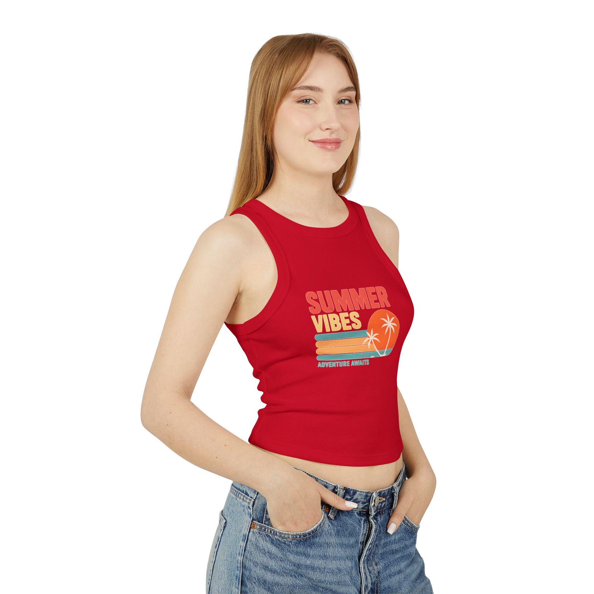 Summer Vibes Racer Tank Top, Women's Summer Top, Beach Wear, Vacation Outfit, Festival Apparel, Motivational Workout Top