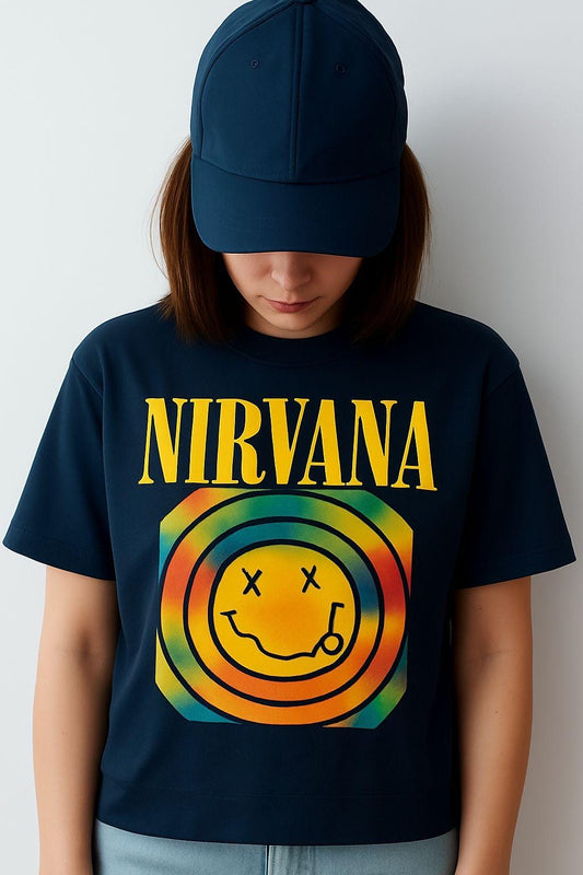 Nirvana Inspired Women's Crop Tee, Vintage T-Shirt, Grunge Fashion Top, Festival Wear, Music Lover Gift, Retro Style Clothing