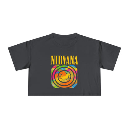 Nirvana Inspired Women's Crop Tee, Vintage T-Shirt, Grunge Fashion Top, Festival Wear, Music Lover Gift, Retro Style Clothing