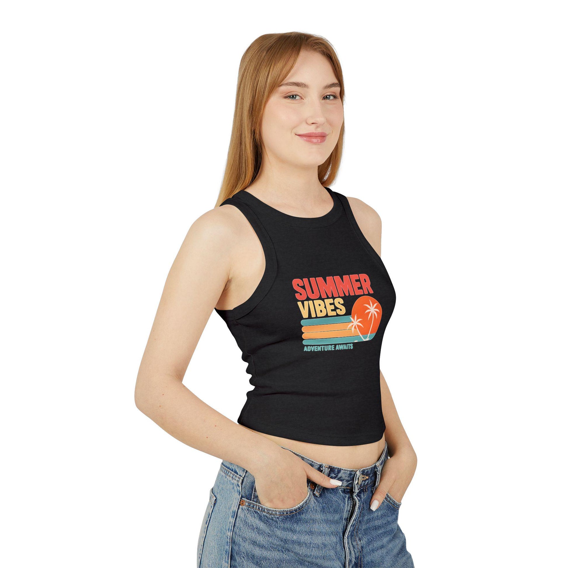 Summer Vibes Racer Tank Top, Women's Summer Top, Beach Wear, Vacation Outfit, Festival Apparel, Motivational Workout Top