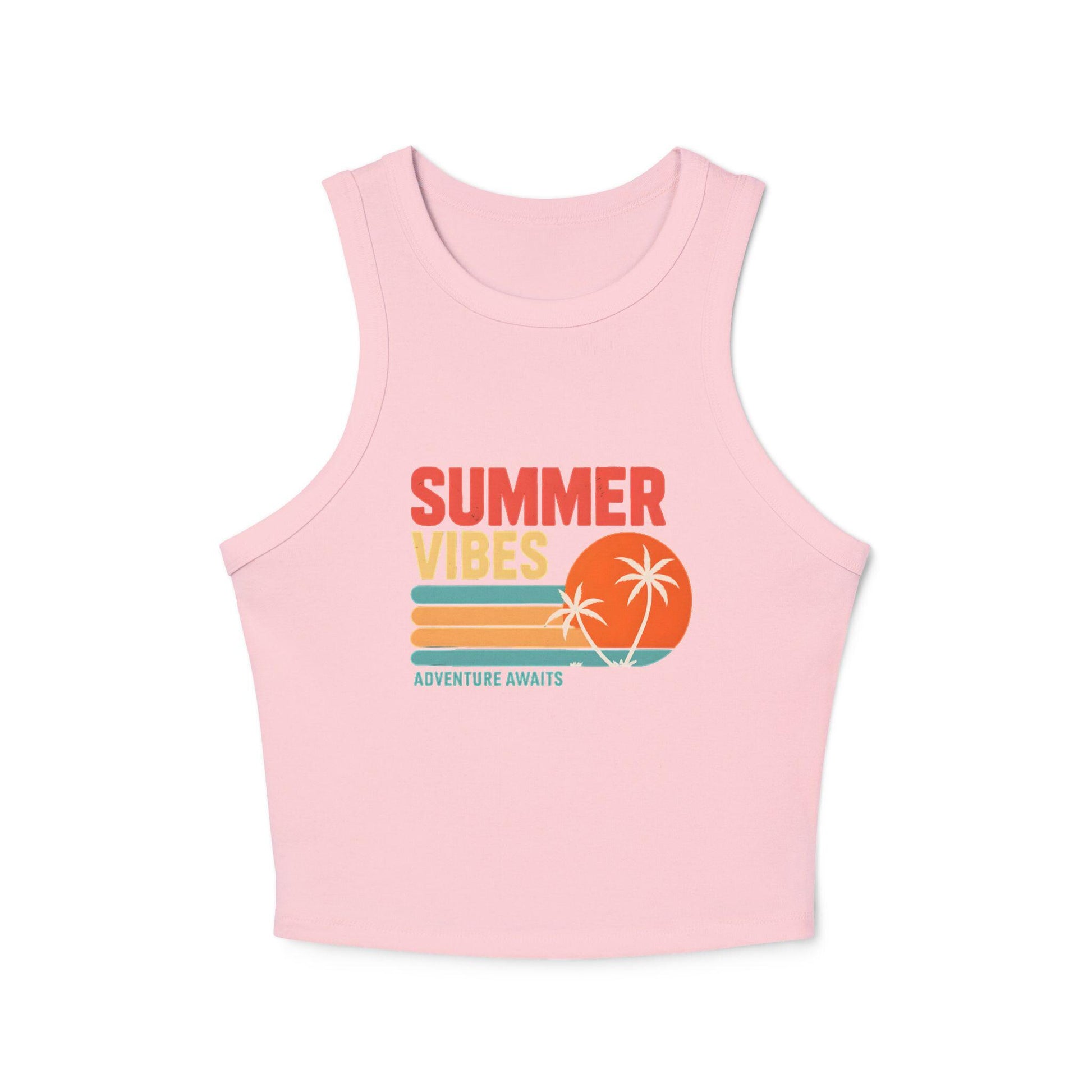 Summer Vibes Racer Tank Top, Women's Summer Top, Beach Wear, Vacation Outfit, Festival Apparel, Motivational Workout Top