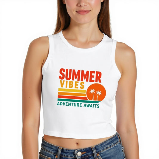 Summer Vibes Racer Tank Top, Women's Summer Top, Beach Wear, Vacation Outfit, Festival Apparel, Motivational Workout Top