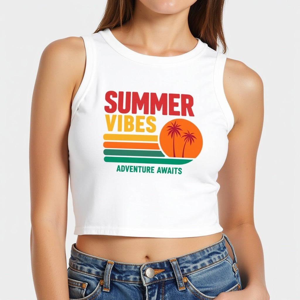 Summer Vibes Racer Tank Top, Women's Summer Top, Beach Wear, Vacation Outfit, Festival Apparel, Motivational Workout Top