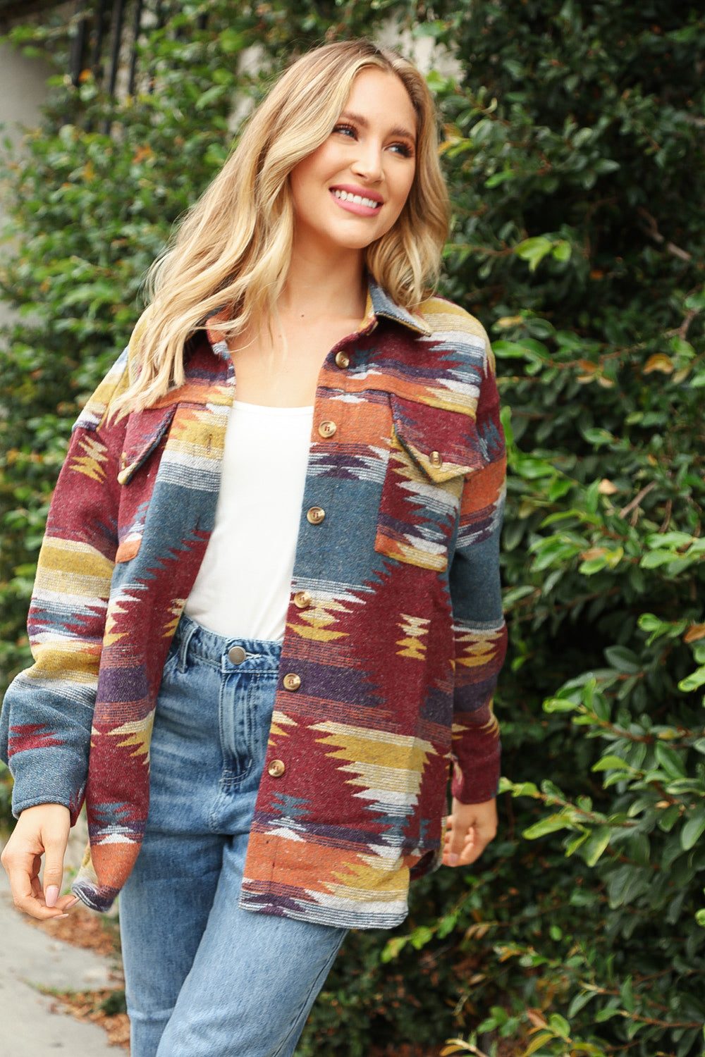 Mahogany Aztec Flannel Jacquard Oversize Shacket