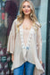 Taupe Lace Crepe Woven Ruffle Sleeve Open Kimono