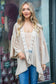 Taupe Lace Crepe Woven Ruffle Sleeve Open Kimono