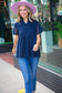 Navy Swiss Dot Chiffon Crochet Detailed Lined Top