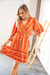 Persimmon Stripe Floral Surplice Fit & Flare Ruffle Dress