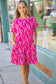 Pink Floral Tiered Flutter Sleeve Pocketed Dress