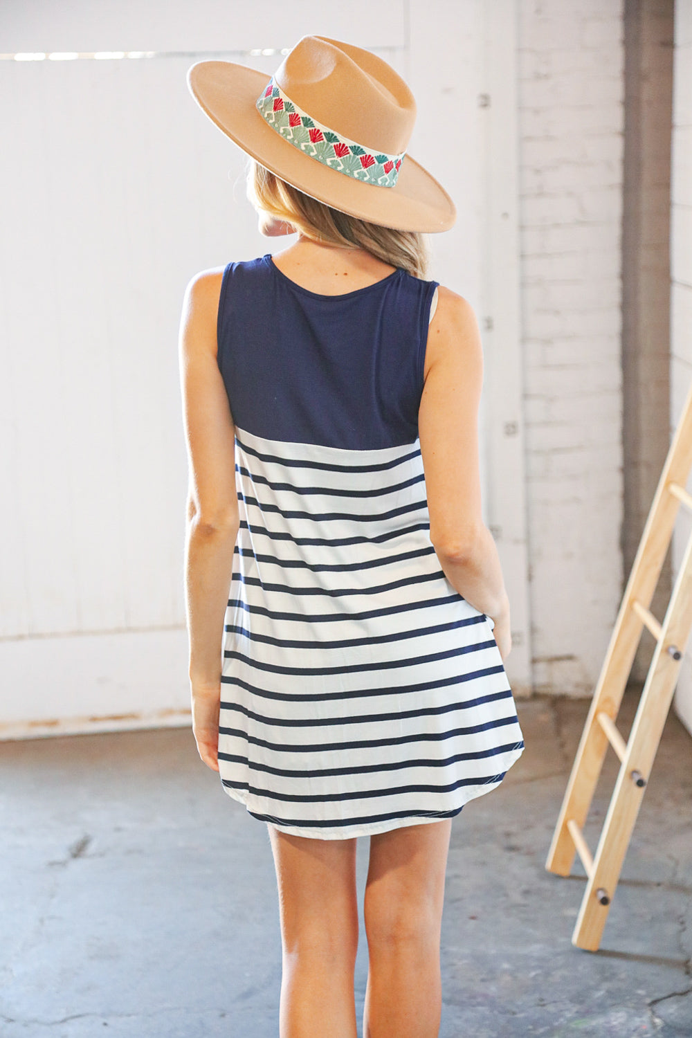 Navy & Stripe Color Block Leopard Pocket Tank