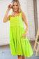 Neon Green Crepe Square Neck Tiered Frill Dress