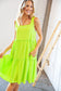 Neon Green Crepe Square Neck Tiered Frill Dress