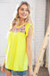 Yellow Flower Power Color Block Wide Rib Flutter Top