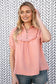 Blush Cotton Linen Frayed Yoke Collared Top