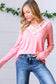 Coral Rib Lace V Neck Button Detail Top