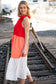 Red Color Block Tiered Halter Bow Tie Maxi Pocketed Dress