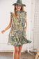 Tropical Print Notched Frill Neck Ruffle Hem Dress