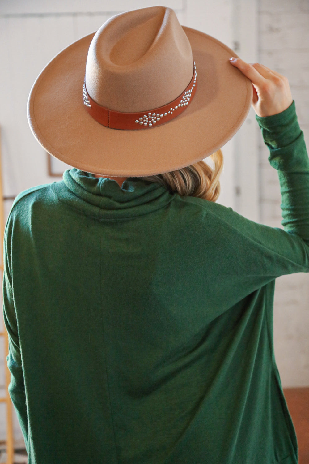 Tan Metallic Studded Strap Cowboy Hat