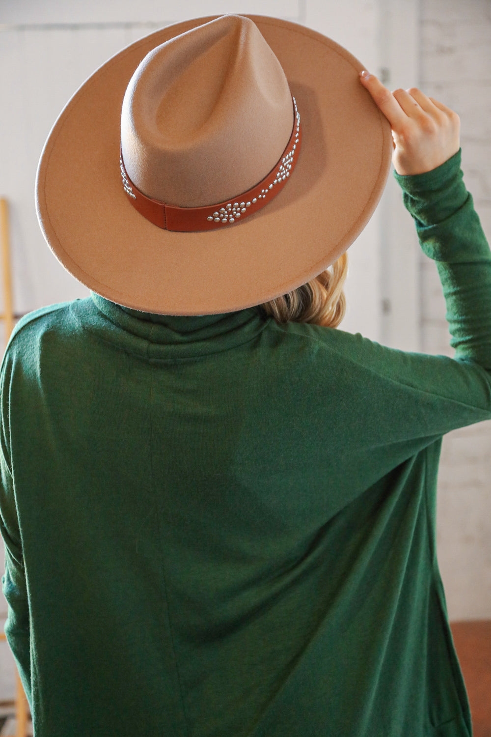 Tan Metallic Studded Strap Cowboy Hat