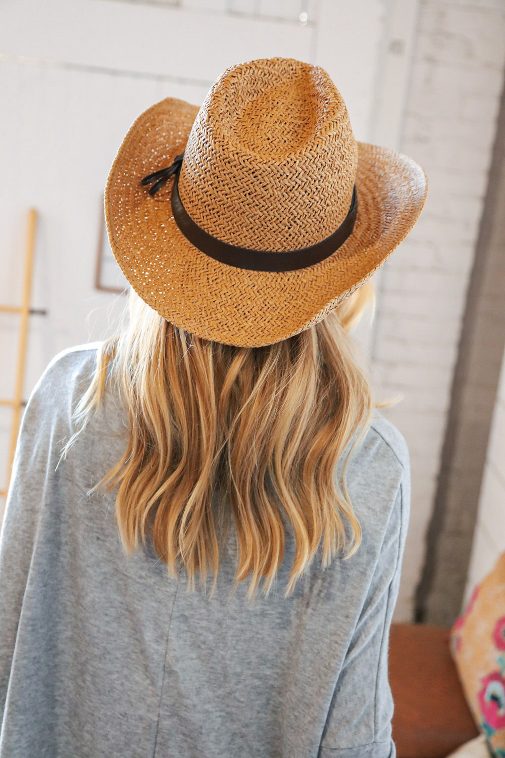 Tan Straw Braided Belt Strap Fashion Hat