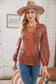 Leopard V Neck Lace Up Bubble Sleeve Slim Top