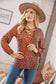 Leopard V Neck Lace Up Bubble Sleeve Slim Top