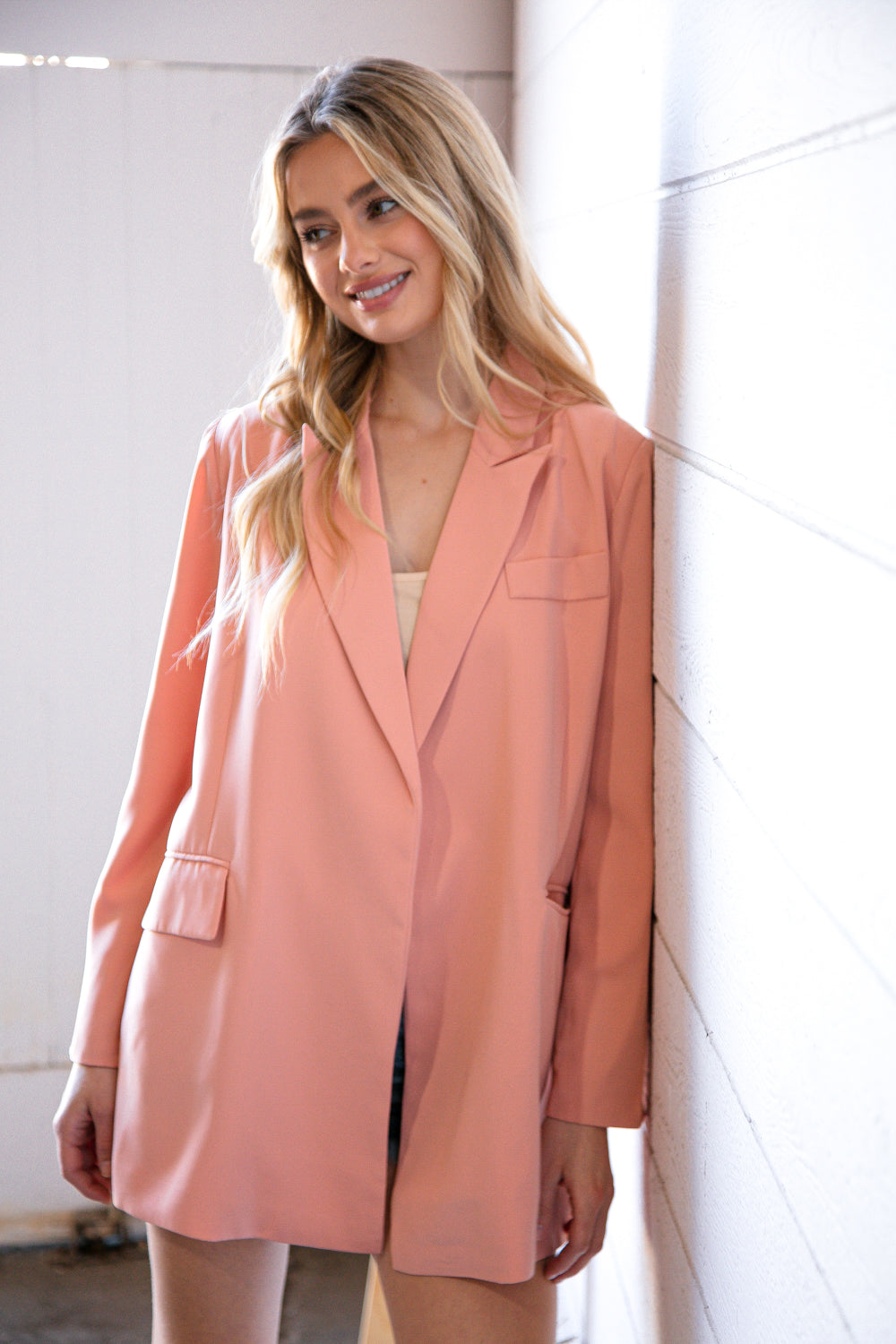 Peach Lapel Collar Blazer Suit Jacket