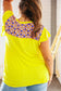 Yellow Flower Power Color Block Wide Rib Flutter Top