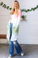 Sage Wide Stripe Terry Color Block Open Cardigan