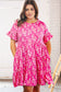 Pink Floral Tiered Flutter Sleeve Pocketed Dress