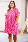 Pink Floral Tiered Flutter Sleeve Pocketed Dress