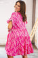 Pink Floral Tiered Flutter Sleeve Pocketed Dress