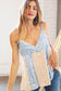 Sky Blue Tan Boho Floral Color Block Sleeveless Top